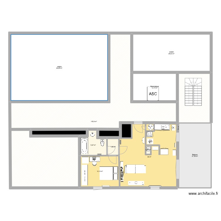 Appartement anteleu. Plan de 13 pièces et 295 m2
