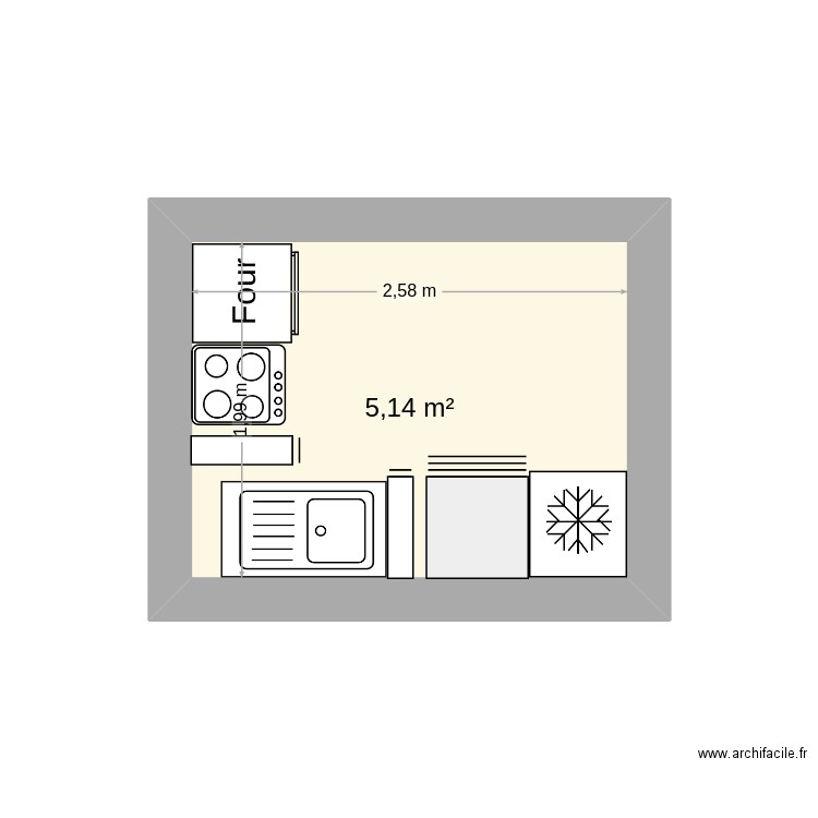 cuisine. Plan de 1 pièce et 5 m2