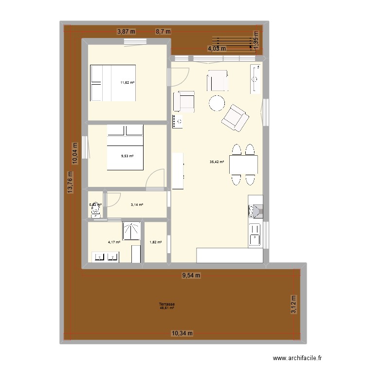 Chalet Wolwelange. Plan de 8 pièces et 115 m2