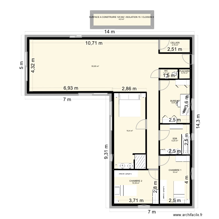 Maison en L. Plan de 10 pièces et 185 m2