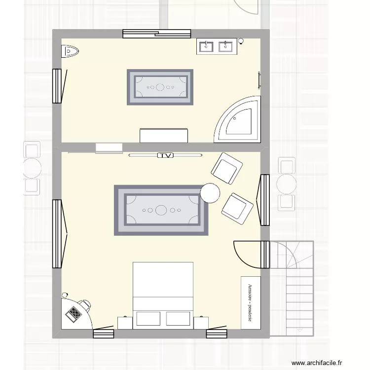 Plan meublé Pavillon. Plan de 7 et 105 m² Plan meublé Pavillon. Plan de 7 et 105 m²