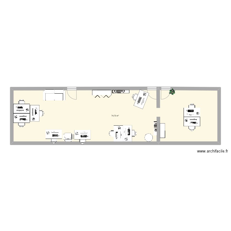 bureau 103. Plan de 1 pièce et 75 m2