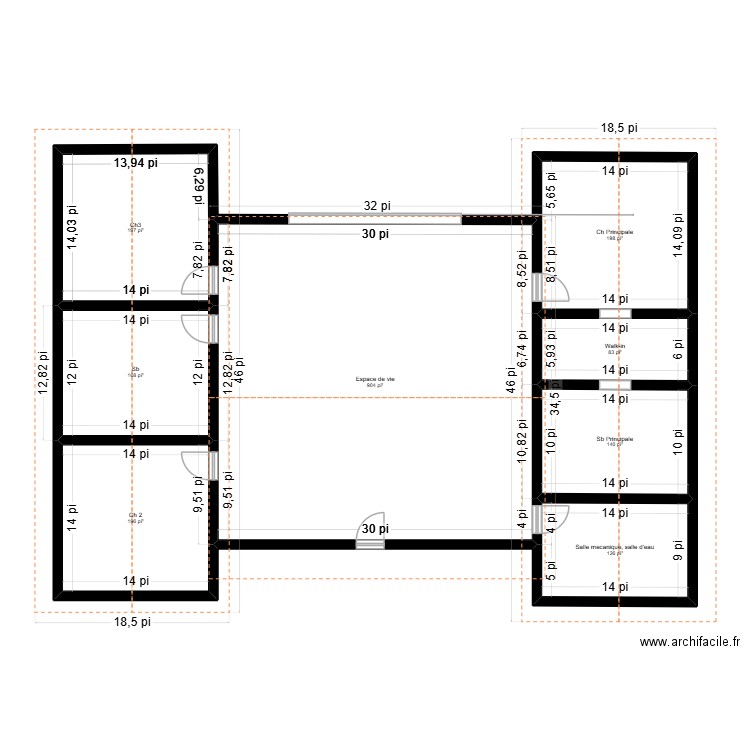 Maison. Plan de 8 pièces et 187 m2