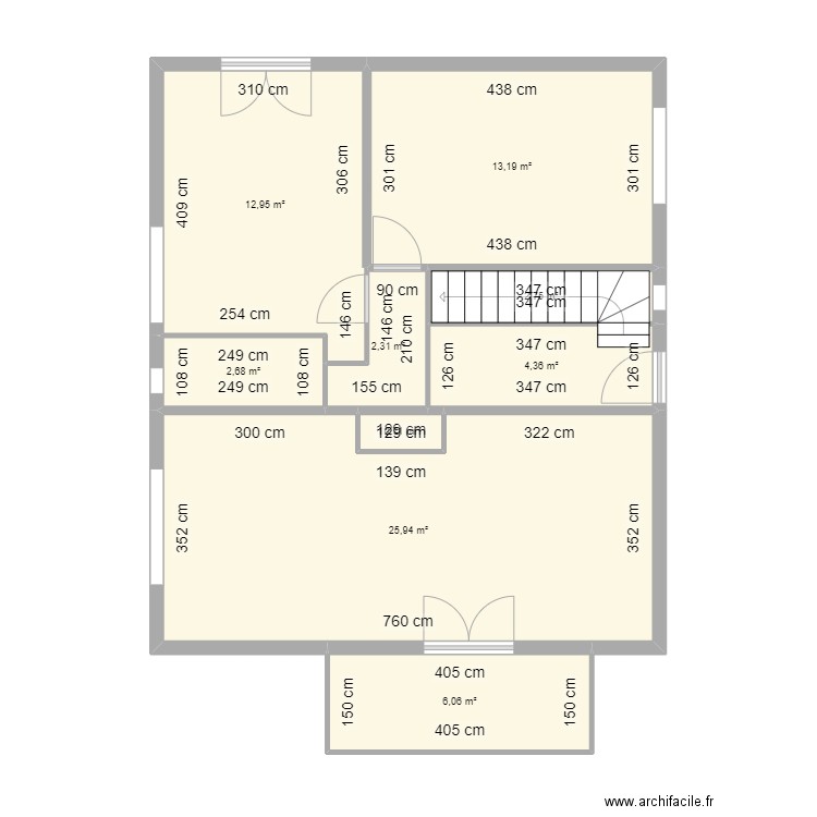 Maison Houssen RDC initial. Plan de 9 pièces et 71 m2