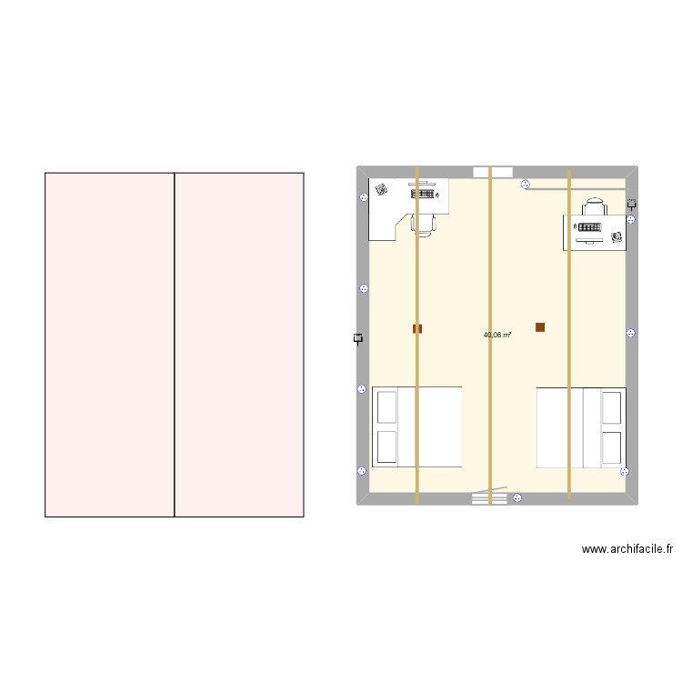 chambre bureau etage. Plan de 1 pièce et 40 m2