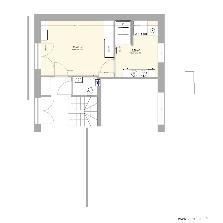 Réflexion 2. Plan de 2 pièces et 25 m2
