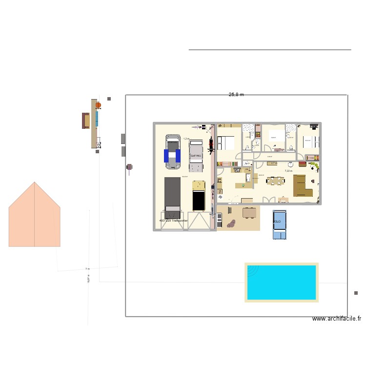 Duras + hangar en L. Plan de 11 pièces et 194 m2