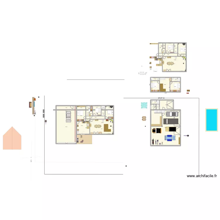 Duras + hangar en L. Plan de 40  et 434 m²