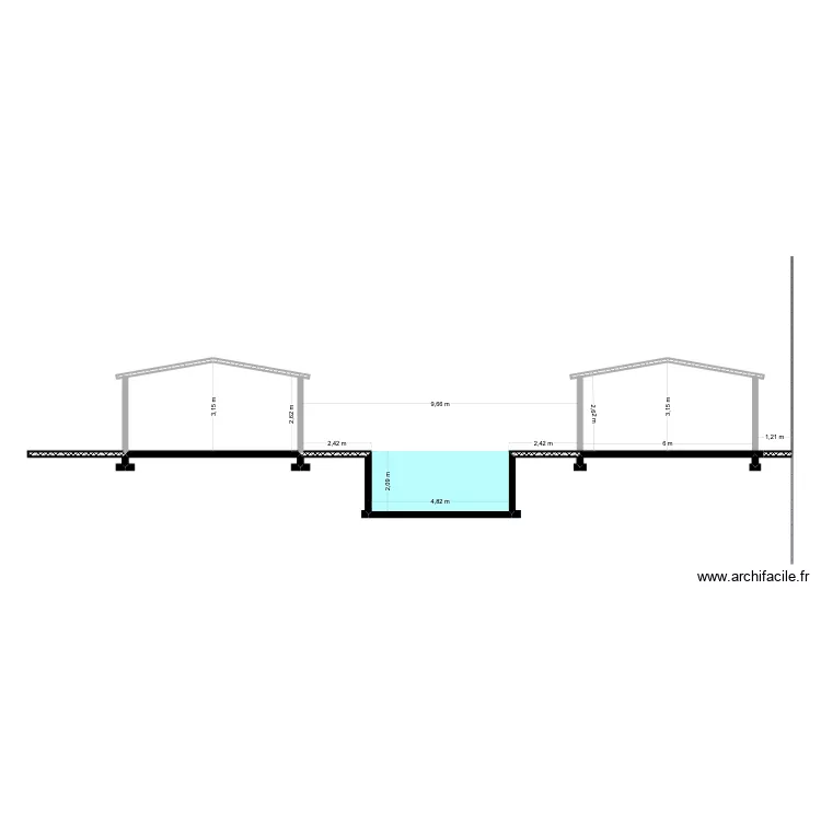 Plan coupe terrain/construction. Plan de 