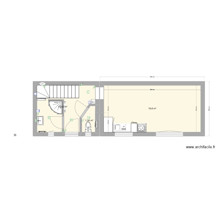 17 projet cuisine bis. Plan de 3 pièces et 31 m2