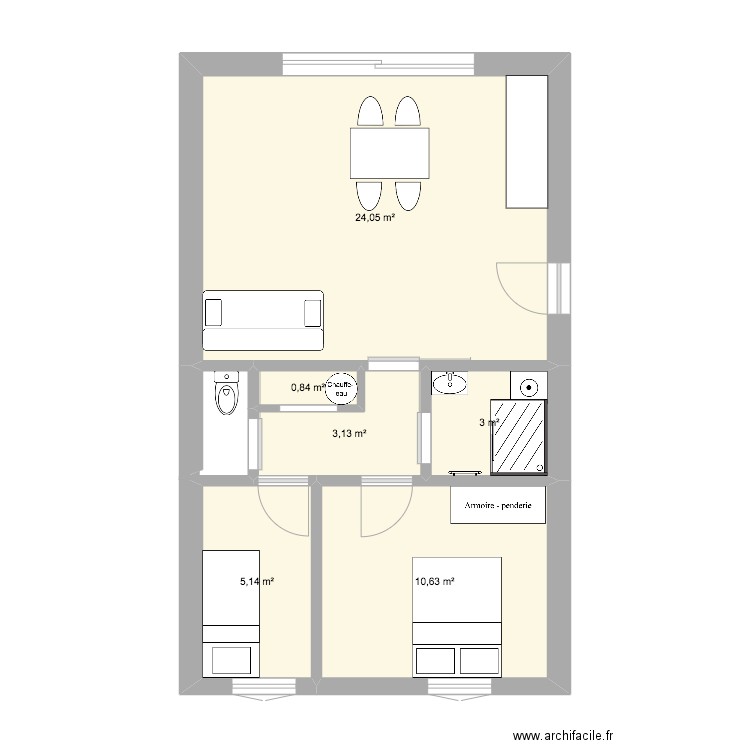 Maison plan 1bis. Plan de 6 pièces et 47 m2