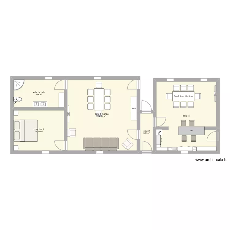 rez de chaussée coyecques. Plan de 5 Pièces et 90 m² rez de chaussée coyecques. Plan de 5 Pièces et 90 m²