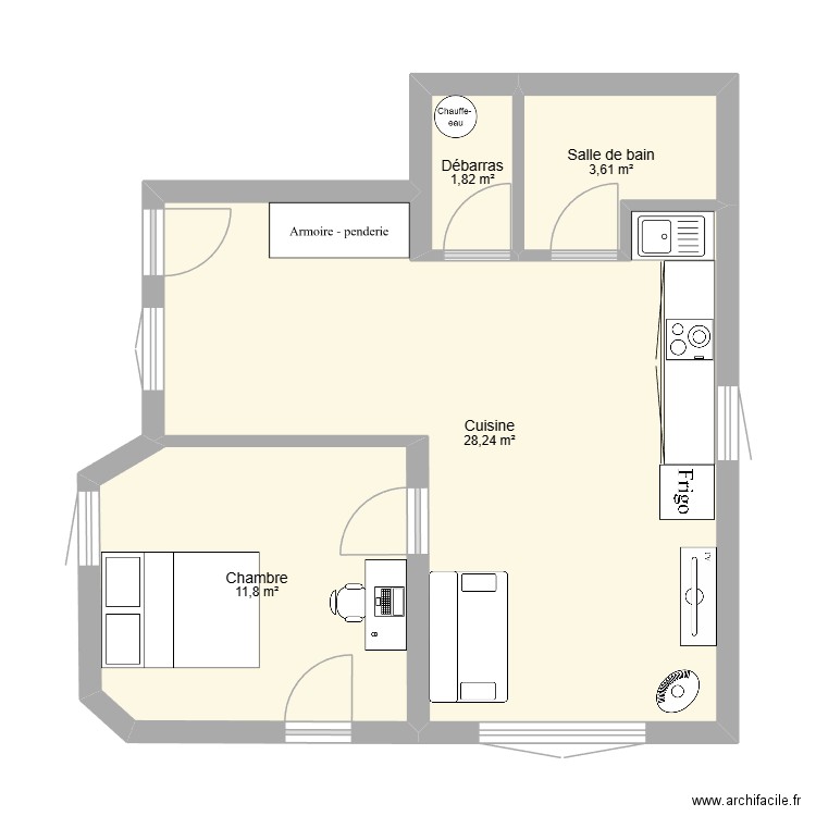 extension 2. Plan de 4 pièces et 45 m2