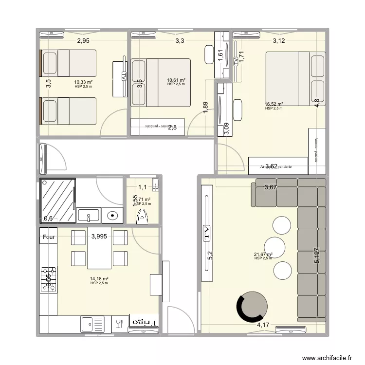 Maison fini. Plan de 6 Pièces et 75 m²