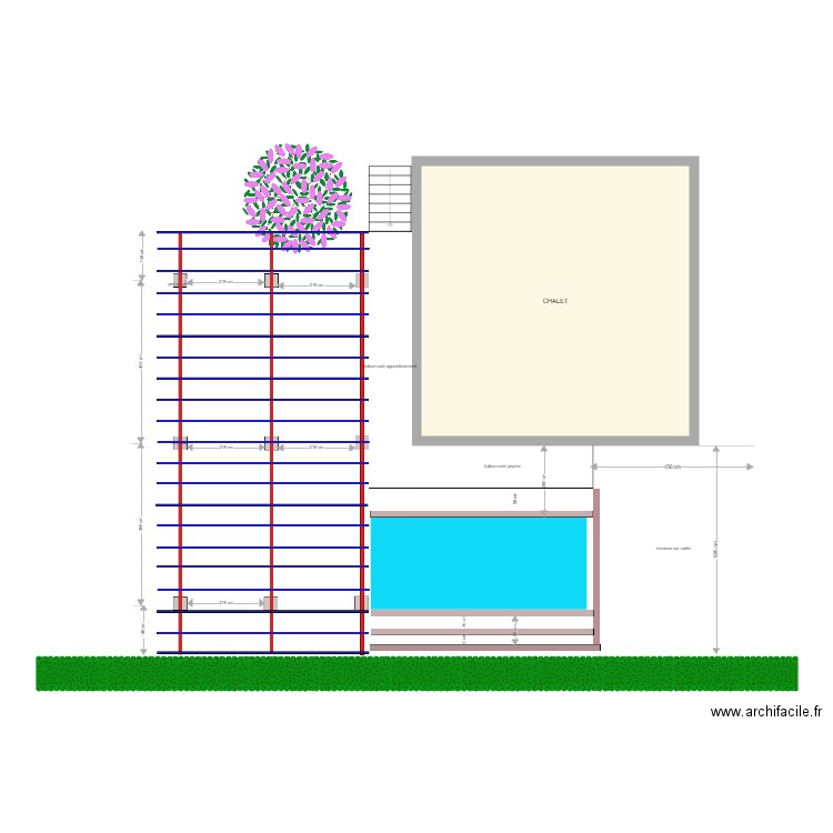 projet terrasse 1V3. Plan de 1 pièce et 58 m2