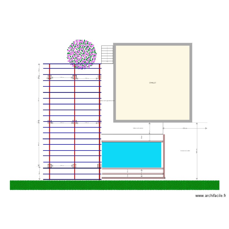 projet terrasse 1V3. Plan de 1 pièce et 58 m2