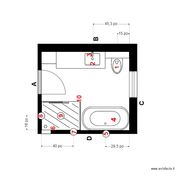 letourneau plomberie. Plan de 1 pièce et 7 m2