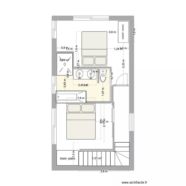 filles. Plan de 3 Pièces et 8 m² filles. Plan de 3 Pièces et 8 m²