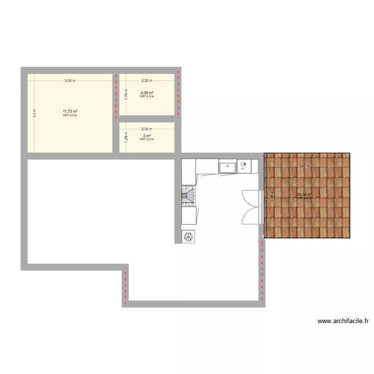 extension. Plan de 4  et 29 m²
