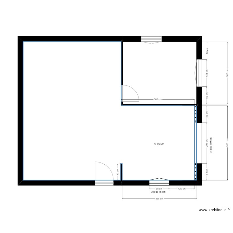 MEROUR . Plan de 2 pièces et 57 m2