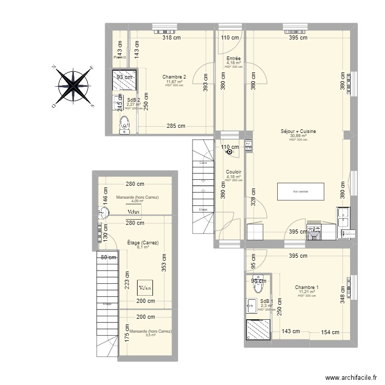 Test. Plan de 11 pièces et 83 m2