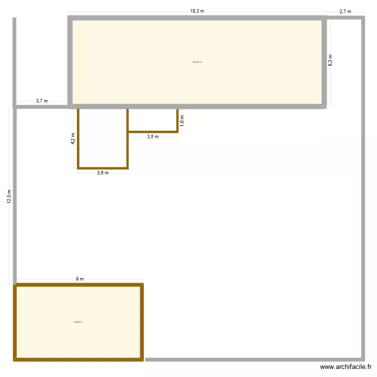 Avant Extension. Plan de 2  et 151 m²