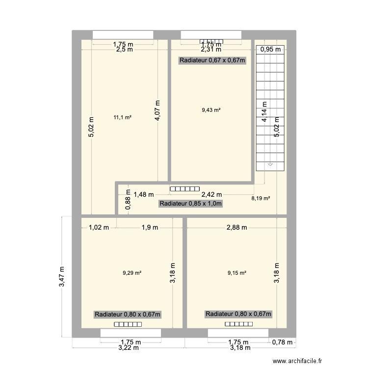 Etage _ Angèle _ Pompe à chaleur. Plan de 5 pièces et 47 m2