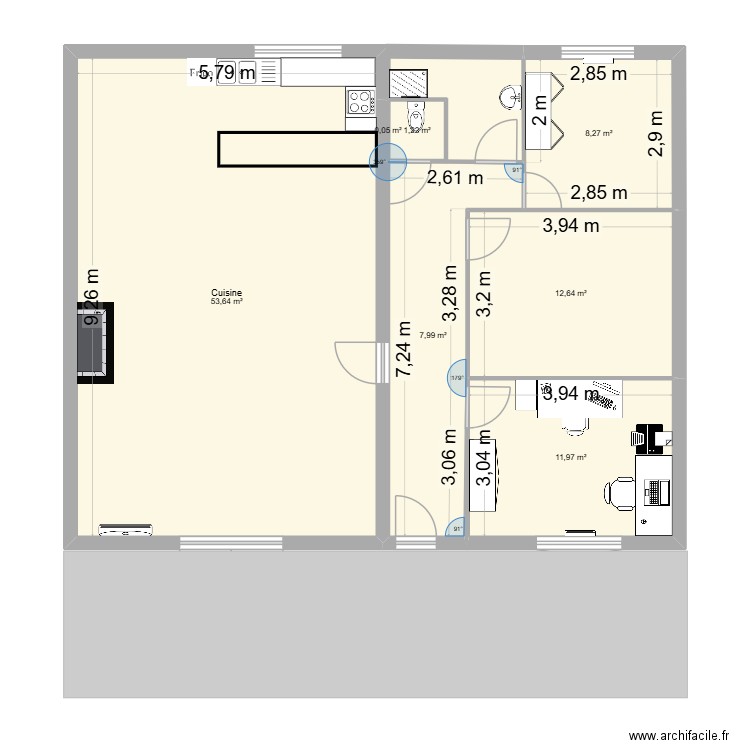 villa technique. Plan de 7 pièces et 99 m2