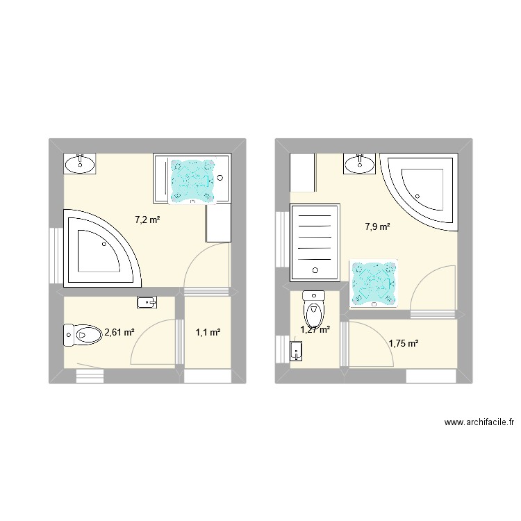 salle de bain. Plan de 6 pièces et 22 m2