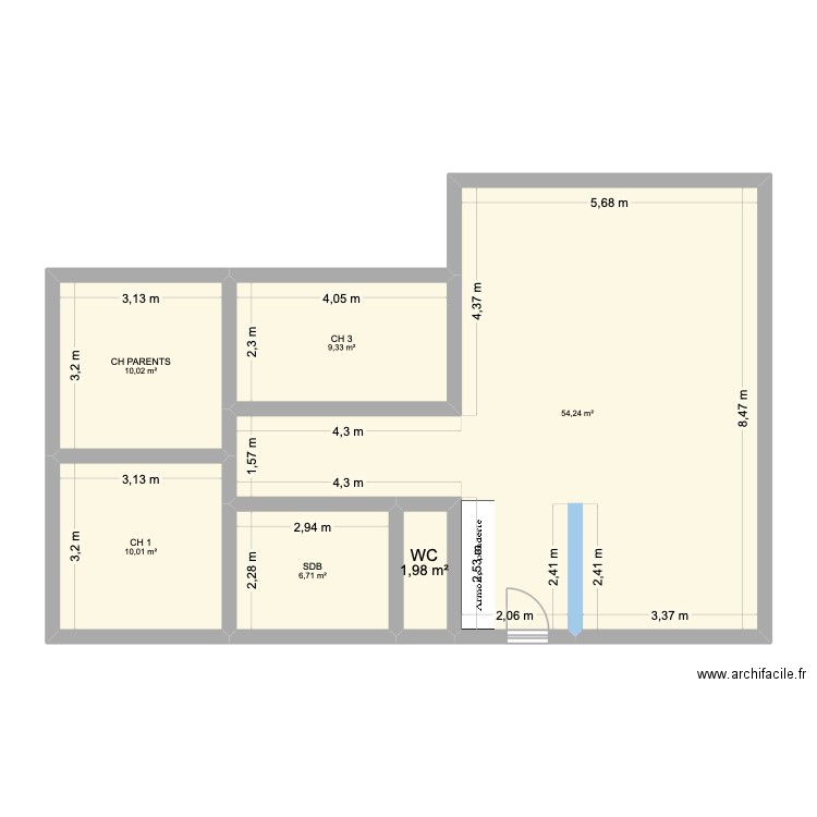 en cours. Plan de 6 pièces et 92 m2