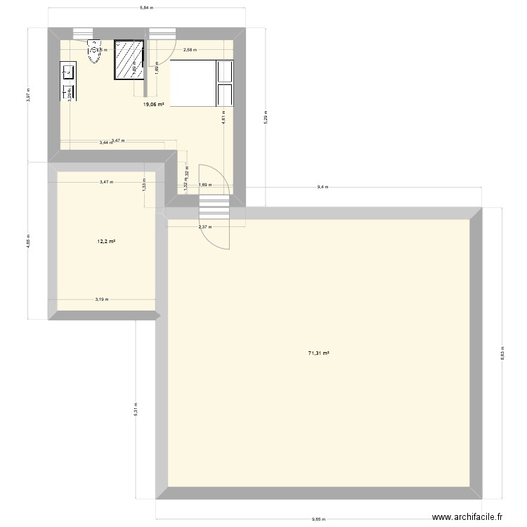accouri. Plan de 3 pièces et 103 m2