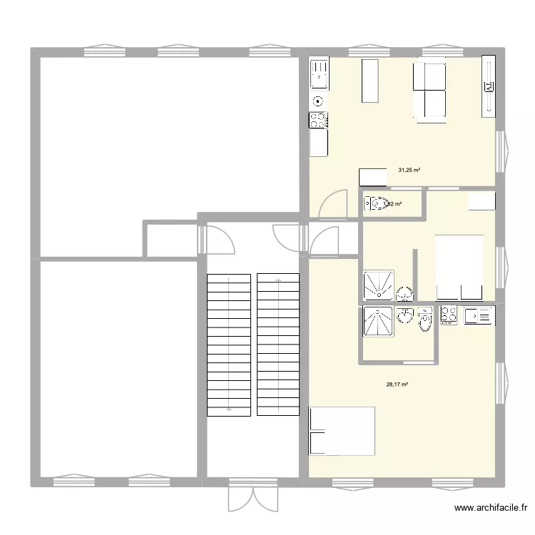 Sedallian RDC V4. Plan de 3 pièces et 63 m²