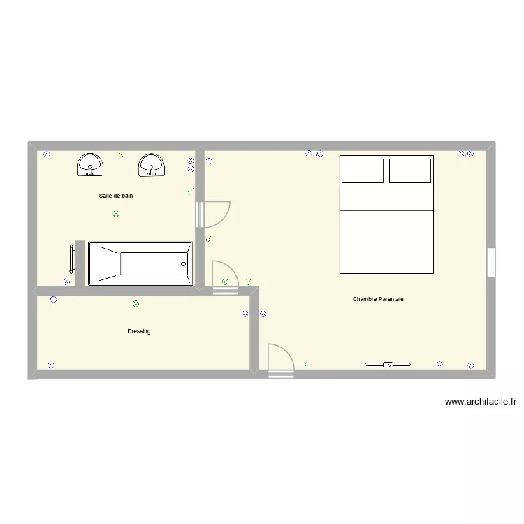Plan &eacute;lectrique chambre parentale. Plan de 3  et 90 m²
