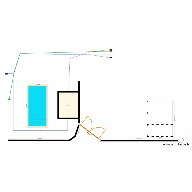 entree portail + piscine. Plan de 1  et 19 m²