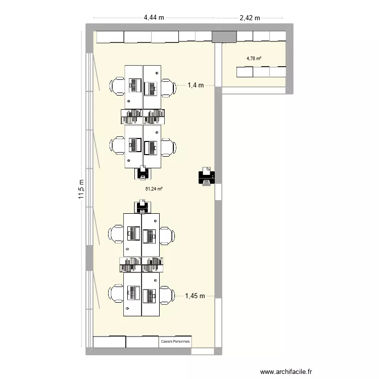 bureau office 1. Plan de 2  et 56 m²