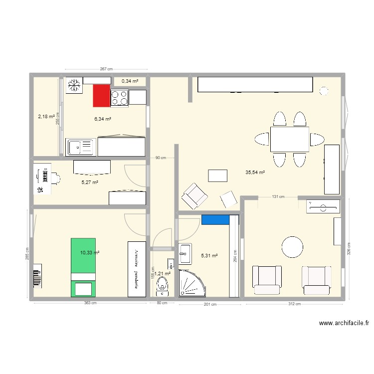 ROC. AA 2. Plan de 8 pièces et 67 m2