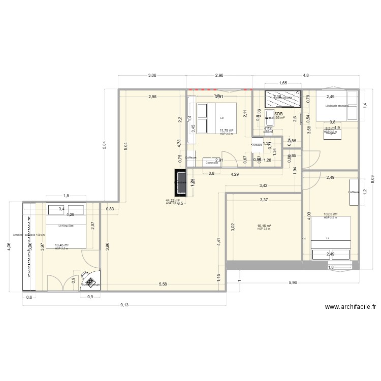 villeneuve 2. Plan de 7 pièces et 103 m2