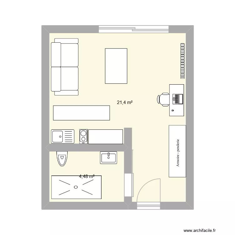 studio. Plan de 2  et 26 m²