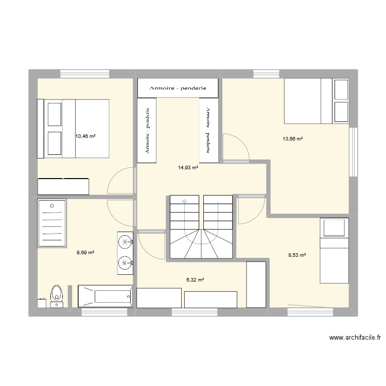 etage. Plan de 6 pièces et 64 m2