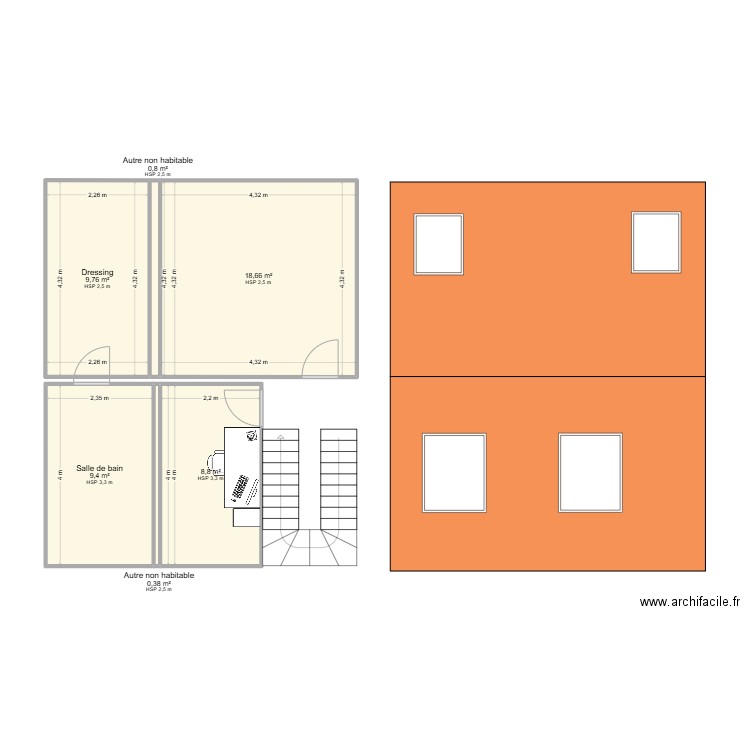 Grenier Aménagement. Plan de 6 pièces et 48 m2