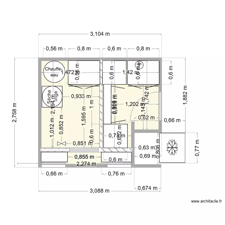 Arri&egrave;re cuisine Arzon /ikea. Plan de 3  et 7 m²