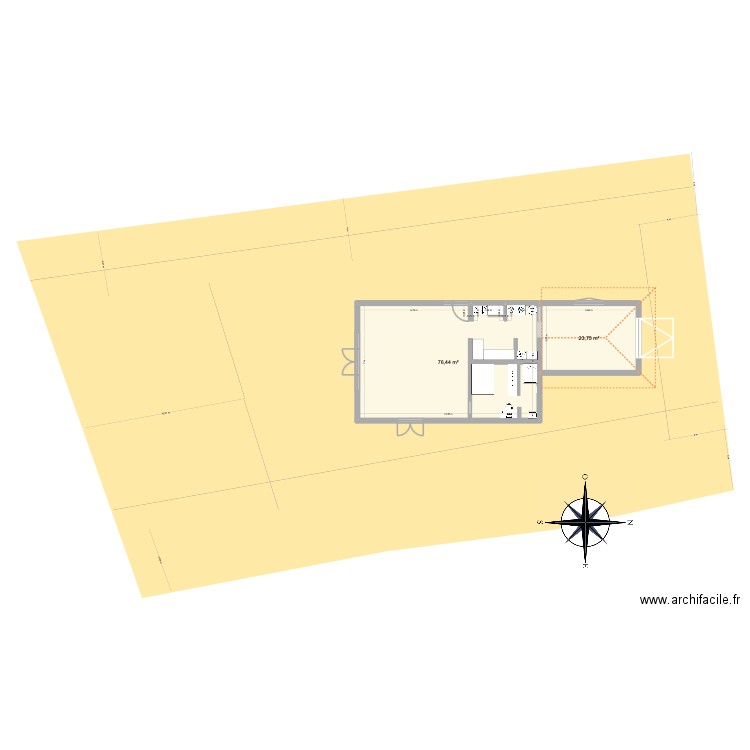 Maison de Lège, clos de l'ester. Plan de 2 pièces et 100 m2