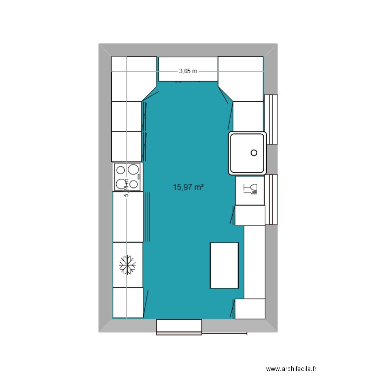 CUISINE. Plan de 1 pièce et 16 m2