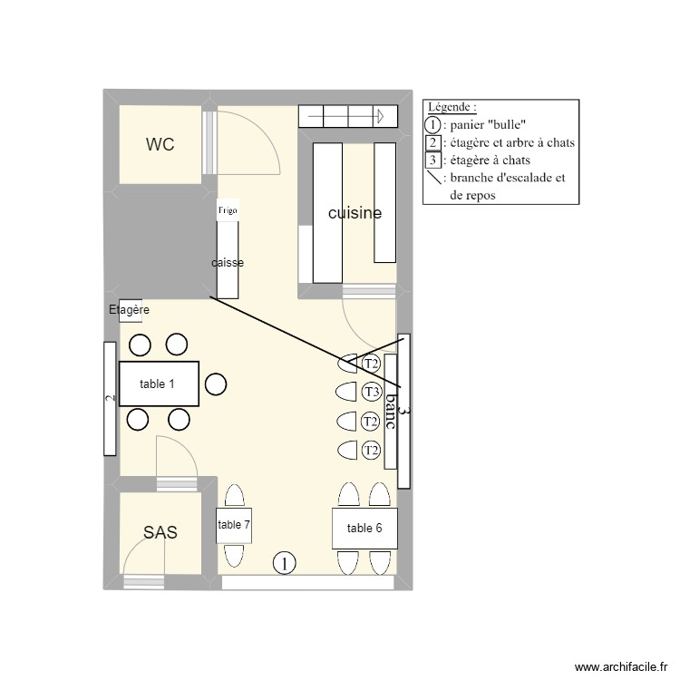 Plan Chat bar à chat - Plan 5 pièces 13 m2 dessiné par amaryllis