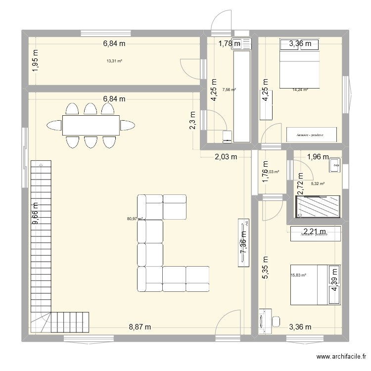 Friguidia. Plan de 7 pièces et 139 m2