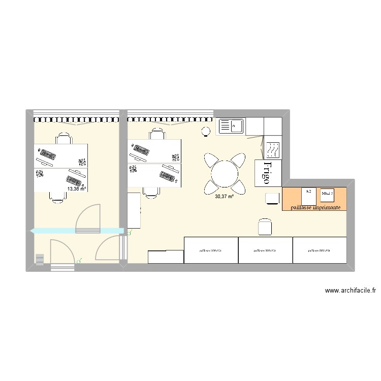 projet_bureau. Plan de 2 pièces et 44 m2