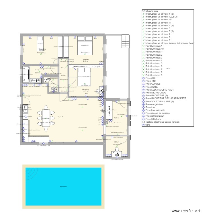 CCC ELECTRICIT2. Plan de 9 pièces et 104 m2