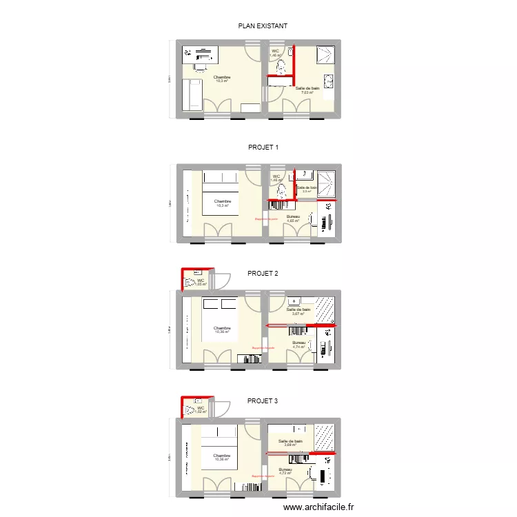 Projet Ch + SDB bas définitif. Plan de 15 et 77 m² Projet Ch + SDB bas définitif. Plan de 15 et 77 m²