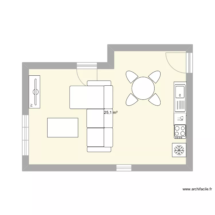 S&eacute;jour deuil la barre. Plan de 1  et 25 m²