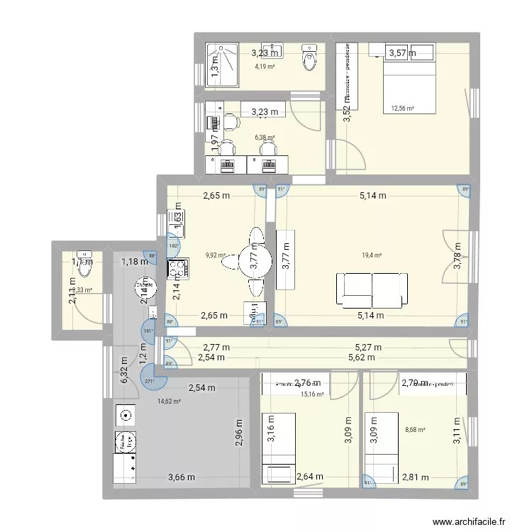 Si bureau 2 cham. Plan de 9  et 93 m²